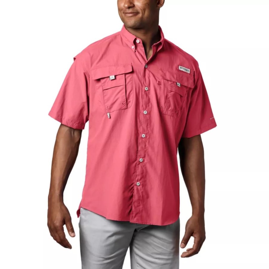 Men's PFG Bahama II Short Sleeve Shirt Columbia Sale Sunset Red