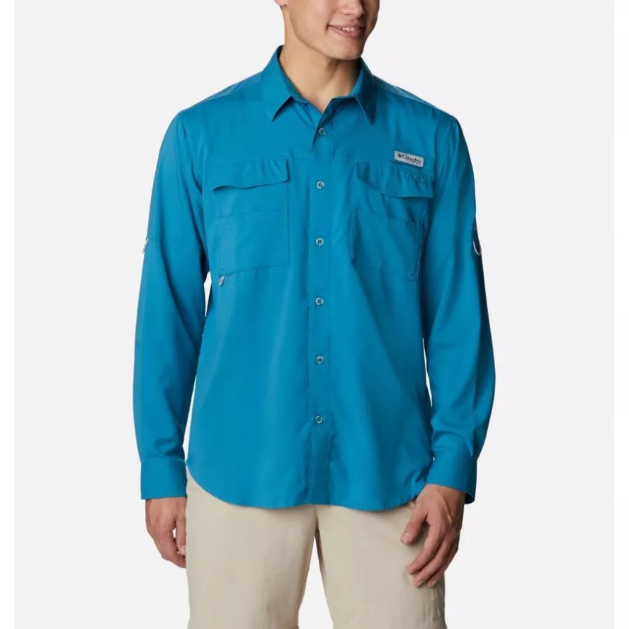 Men's PFG Blood and Guts IV Woven Long Sleeve Shirt Columbia Sale Deep Marine