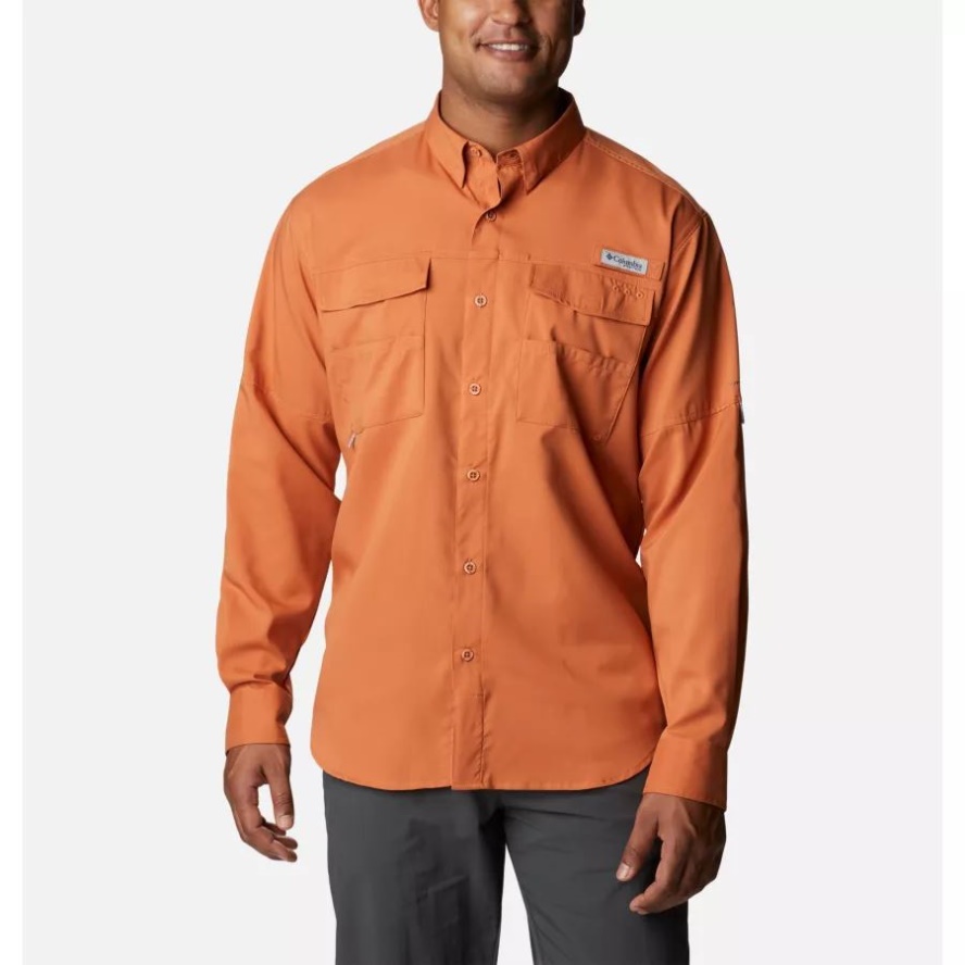 Men's PFG Blood and Guts IV Woven Long Sleeve Shirt Island Orange Columbia Sale