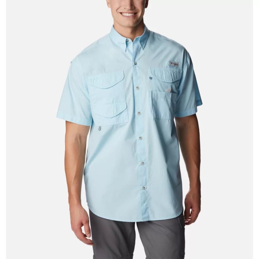 Men's PFG Bonehead Short Sleeve Shirt Big Columbia Sale Spring Blue