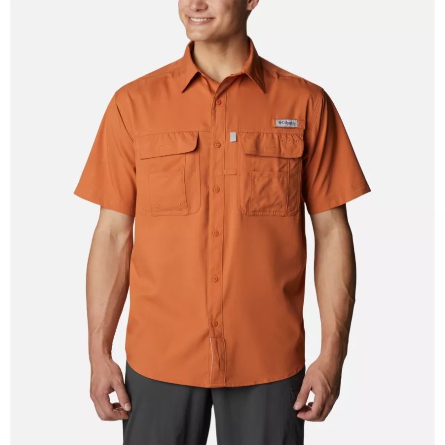 Men's PFG Drift Guide Woven Short Sleeve Shirt Columbia Sale Island Orange