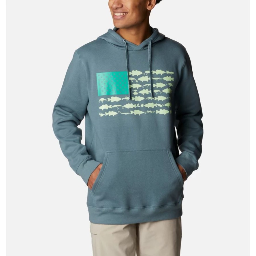 Men's PFG Fish Flag II Hoodie Columbia Sale Metal/Key West Bass Lures