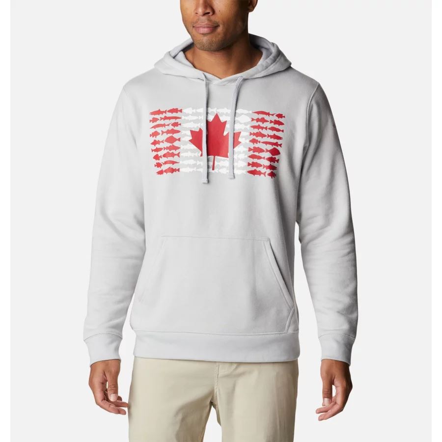 Men's PFG Fish Flag II Hoodie Tall Columbia Sale Cool Grey/Bright Red Canada