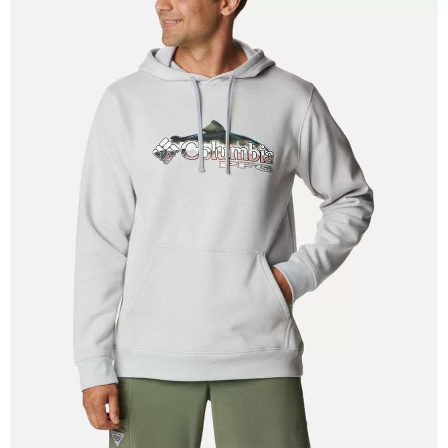 Men's PFG Fish Logo Hoodie Cool Grey/Trout Columbia Sale