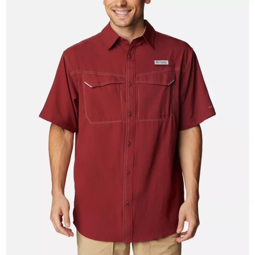 Men's PFG Low Drag Offshore Short Sleeve Shirt Columbia Sale Red Jasper