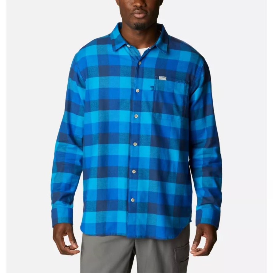 Men's PFG Slack Tide Flannel Long Sleeve Shirt Carbon Multi Check Columbia Sale