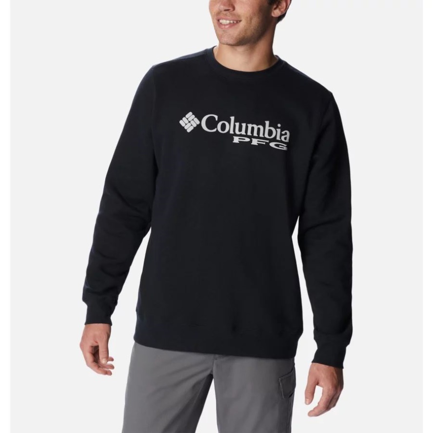 Men's PFG Stacked Logo Crew Sweatshirt Columbia Sale Black/Cool Grey