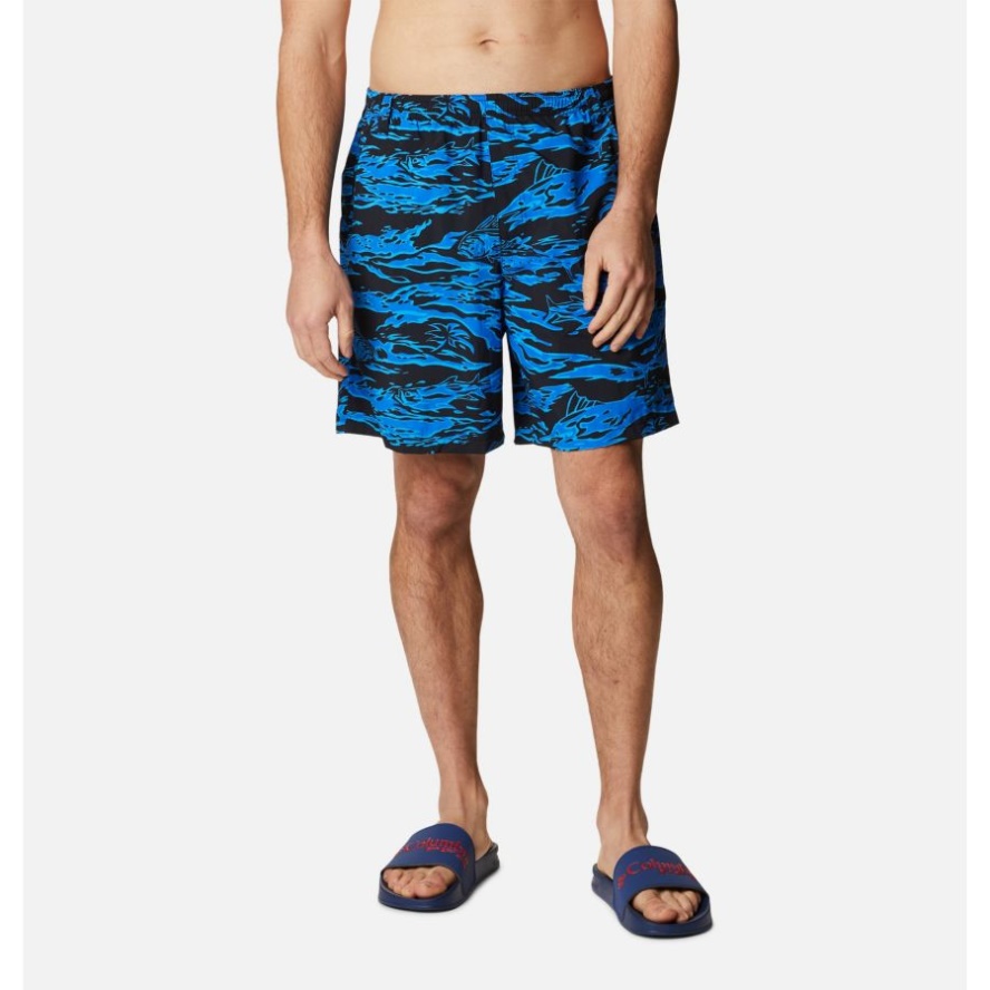 Men's PFG Super Backcast Water Shorts Black Rough Waves Print Columbia Sale