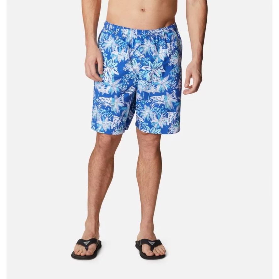 Men's PFG Super Backcast Water Shorts Columbia Sale Blue Macaw Festive Fishin Print