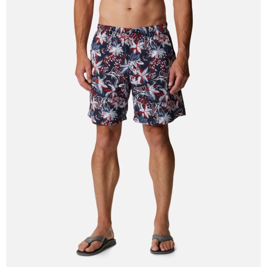 Men's PFG Super Backcast Water Shorts Columbia Sale Collegiate Navy Fireworks Fish Print