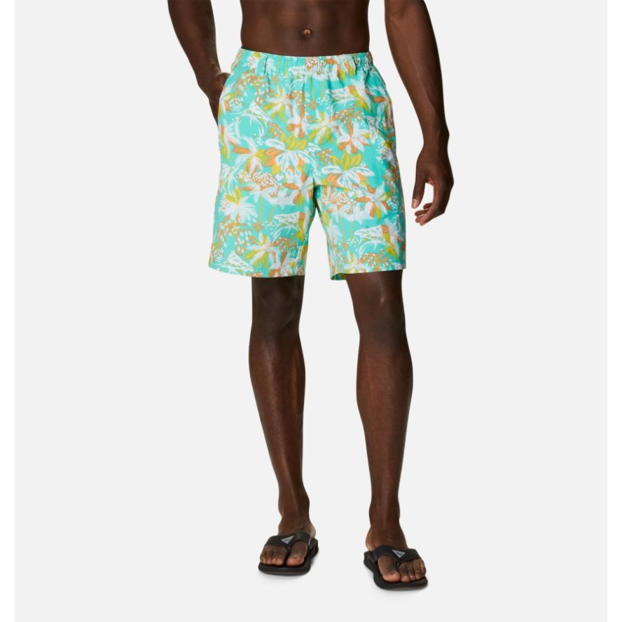 Men's PFG Super Backcast Water Shorts Columbia Sale Electric Turquoise Festive Fishin Print
