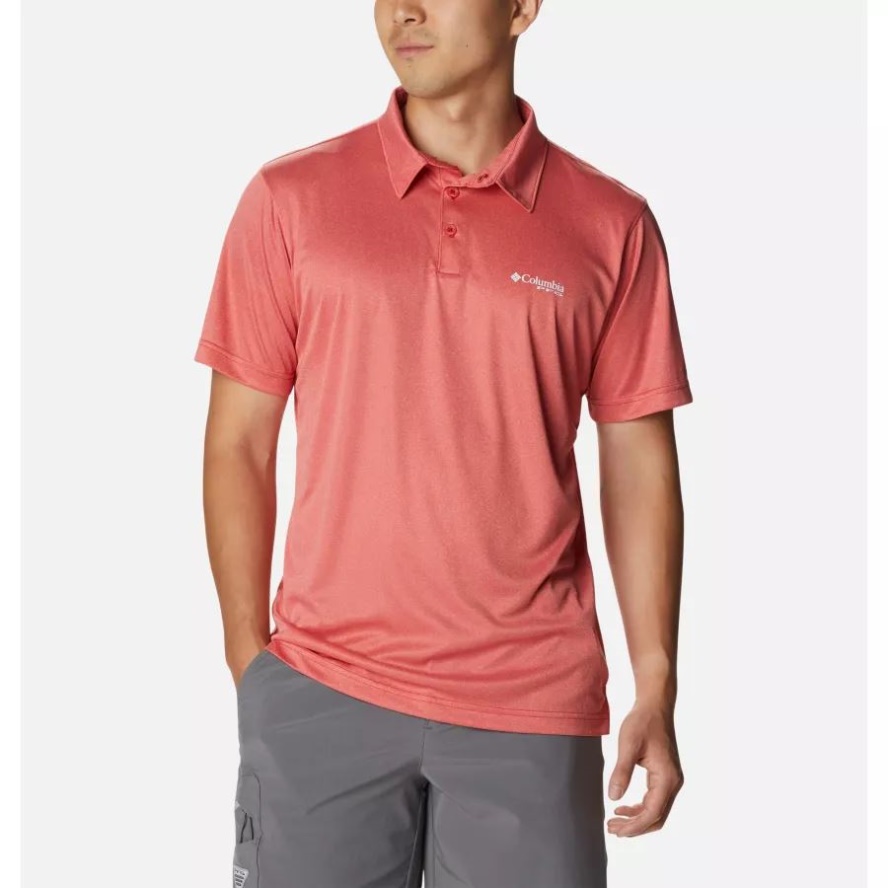 Men's PFG Terminal Tackle Heather Polo Red Spark Heather/White Logo Columbia Sale