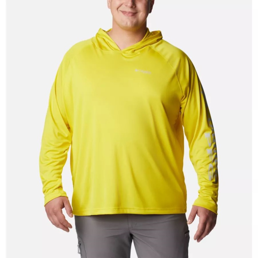 Men's PFG Terminal Tackle Hoodie Big Columbia Sale Laser Lemon/Cool Grey Logo