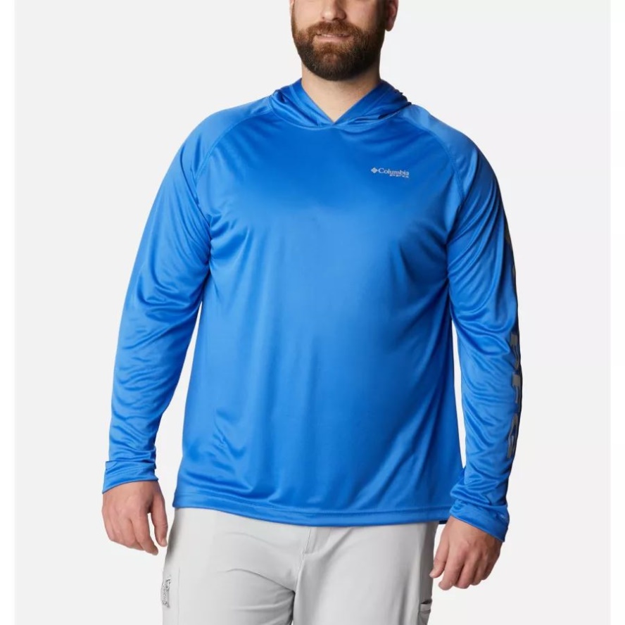 Men's PFG Terminal Tackle Hoodie Big Columbia Sale Vivid Blue/Cool Grey Logo