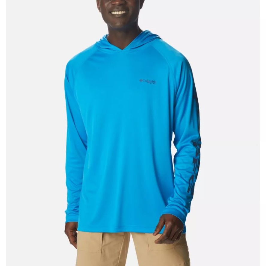 Men's PFG Terminal Tackle Hoodie Compass Blue/Carbon Logo Columbia Sale