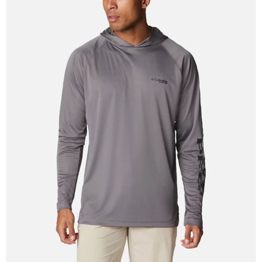 Men's PFG Terminal Tackle Hoodie Tall City Grey/Black Logo Columbia Sale