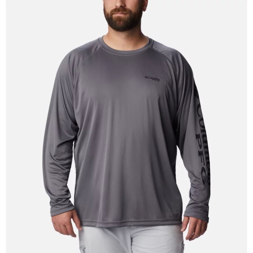 Men's PFG Terminal Tackle Long Sleeve Shirt Big City Grey/Black Logo Columbia Sale