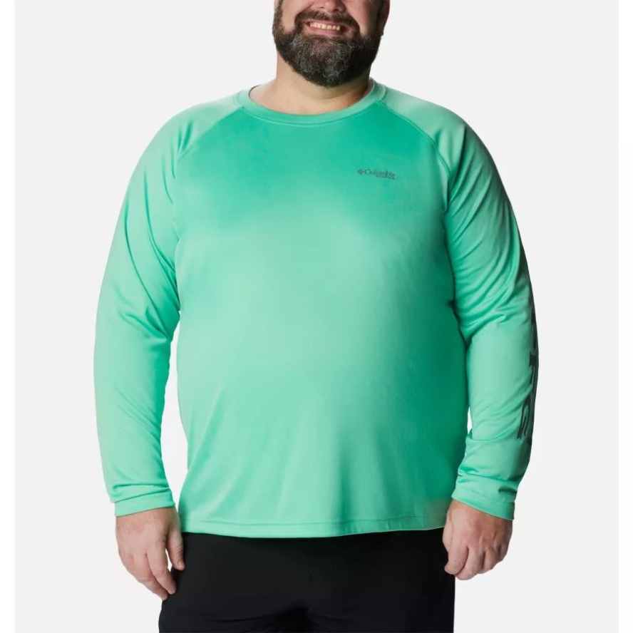Men's PFG Terminal Tackle Long Sleeve Shirt Big Columbia Sale Light Jade/Metal Logo