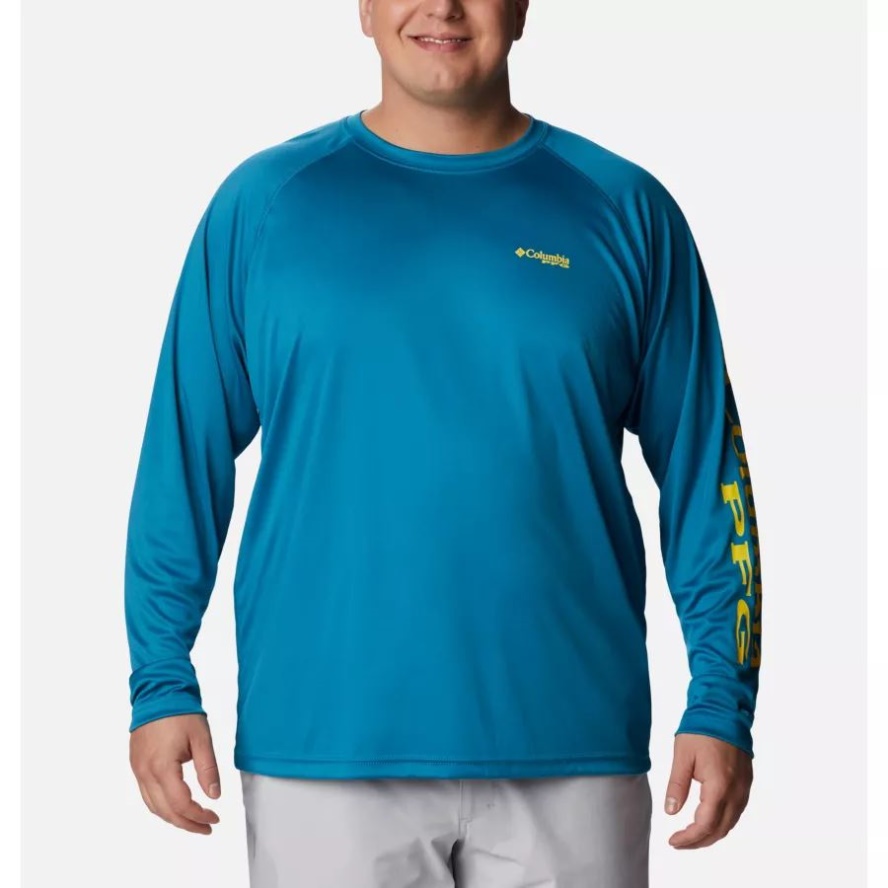 Men's PFG Terminal Tackle Long Sleeve Shirt Big Deep Marine/Laser Lemon Logo Columbia Sale