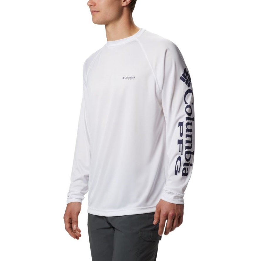 Men's PFG Terminal Tackle Long Sleeve Shirt White/Nightshade Logo Columbia Sale