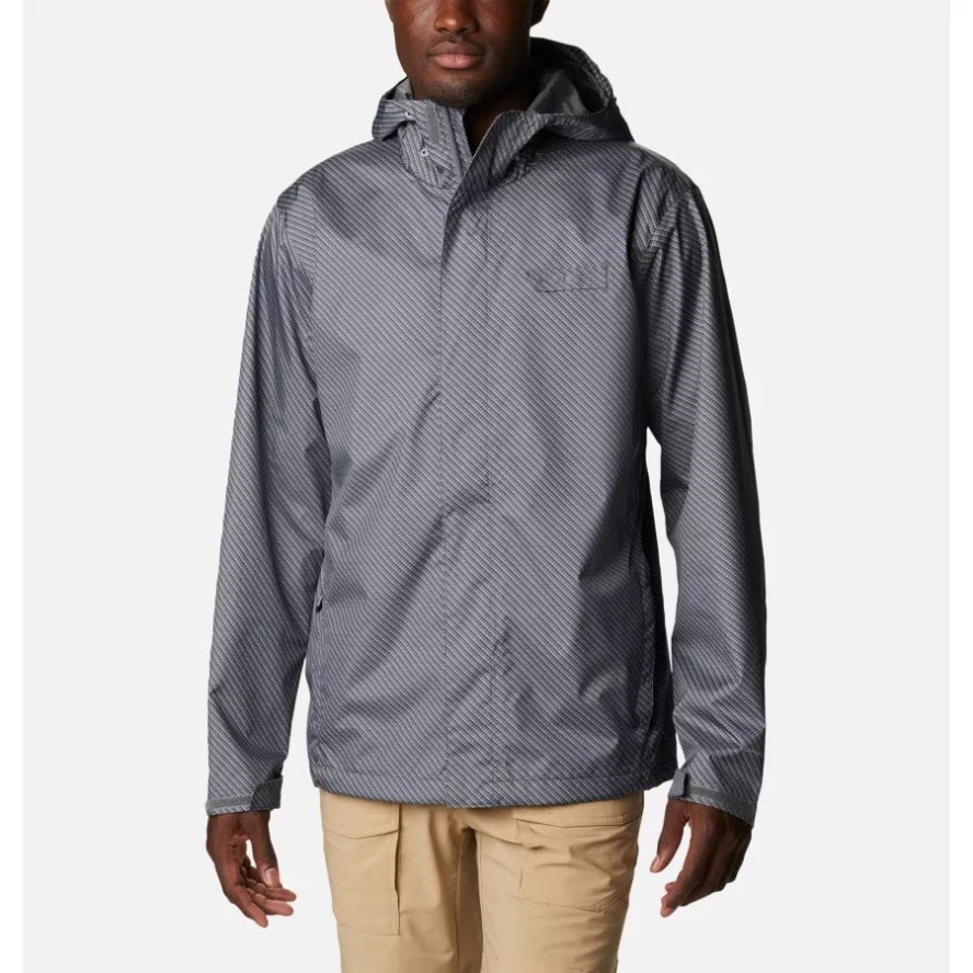 Men's PFG Terminal Tackle Rain Shell Jacket City Grey Carbon Fiber Print Columbia Sale