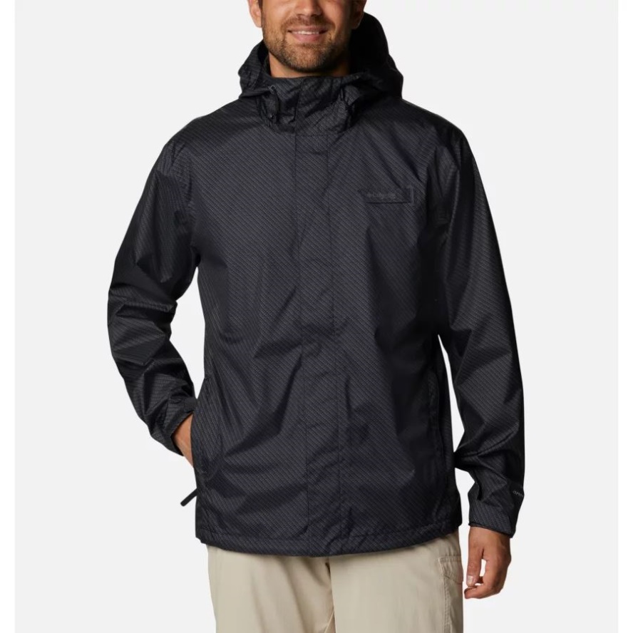 Men's PFG Terminal Tackle Rain Shell Jacket Columbia Sale Black Carbon Fiber Print