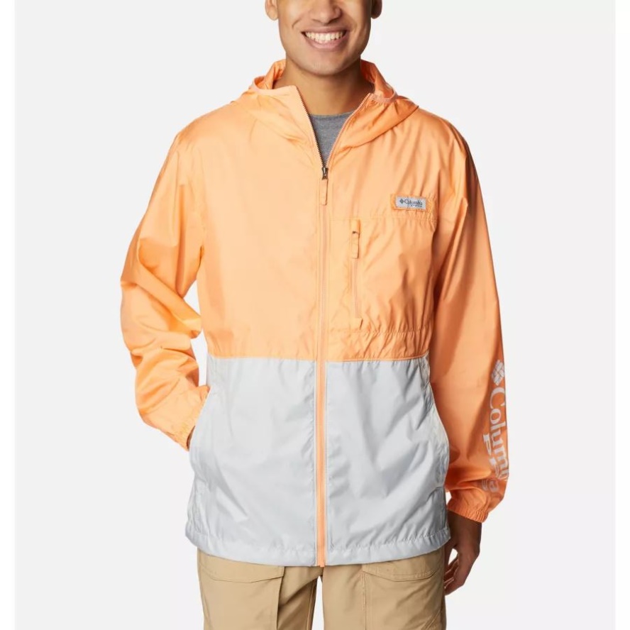 Men's PFG Three Streams II Windbreaker Columbia Sale Bright Nectar/Cool Grey