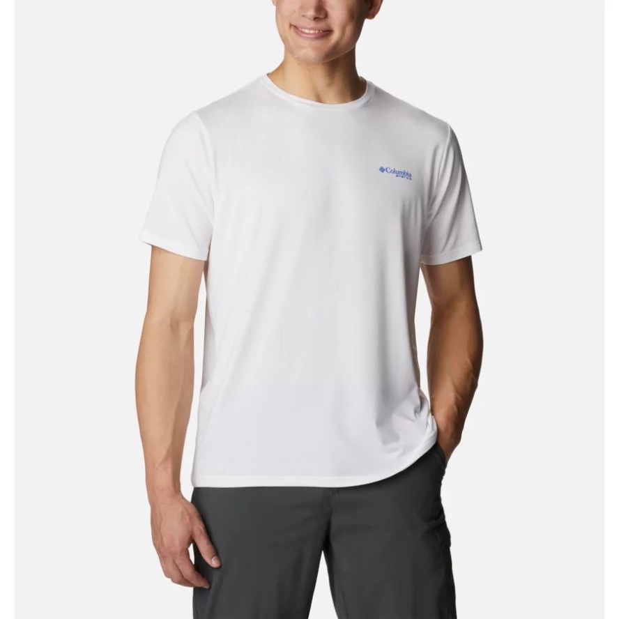 Men's PFG Triangle Fill Tech T-Shirt White/Blue Macaw PFG Camo Columbia Sale