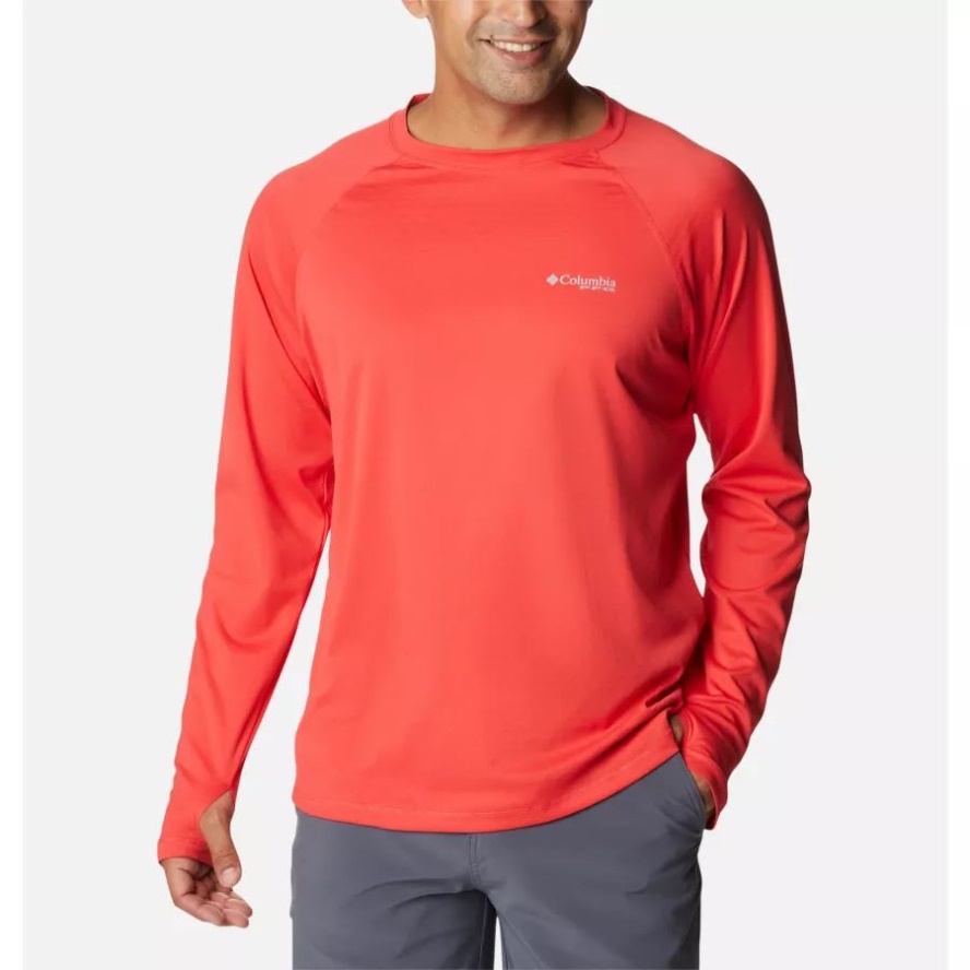 Men's PFG Zero Rules Ice Long Sleeve Shirt Columbia Sale Red Hibiscus