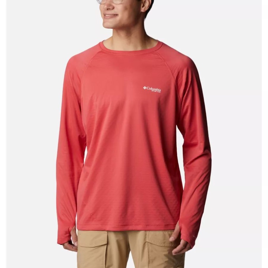 Men's PFG Zero Rules Ice Long Sleeve Shirt Columbia Sale Sunset Red
