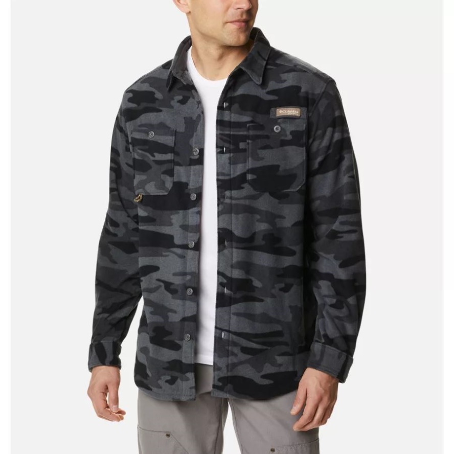 Men's PHG Bucktail Fleece Over Shirt Columbia Sale Black Gallatin Camo