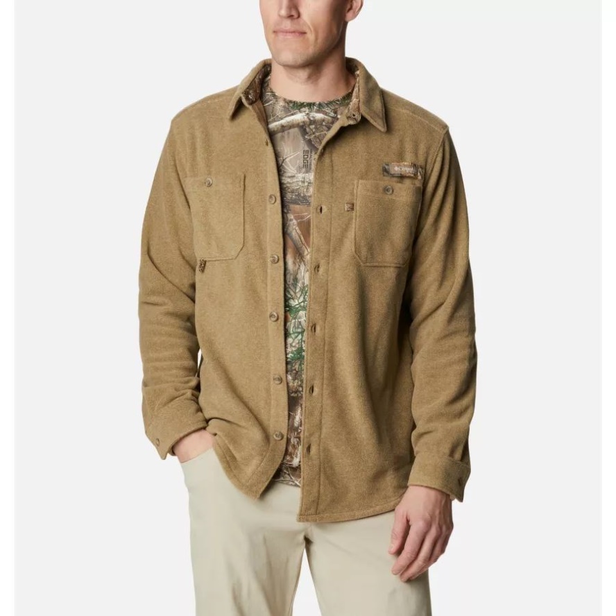 Men's PHG Bucktail Fleece Over Shirt Columbia Sale Flax Heather