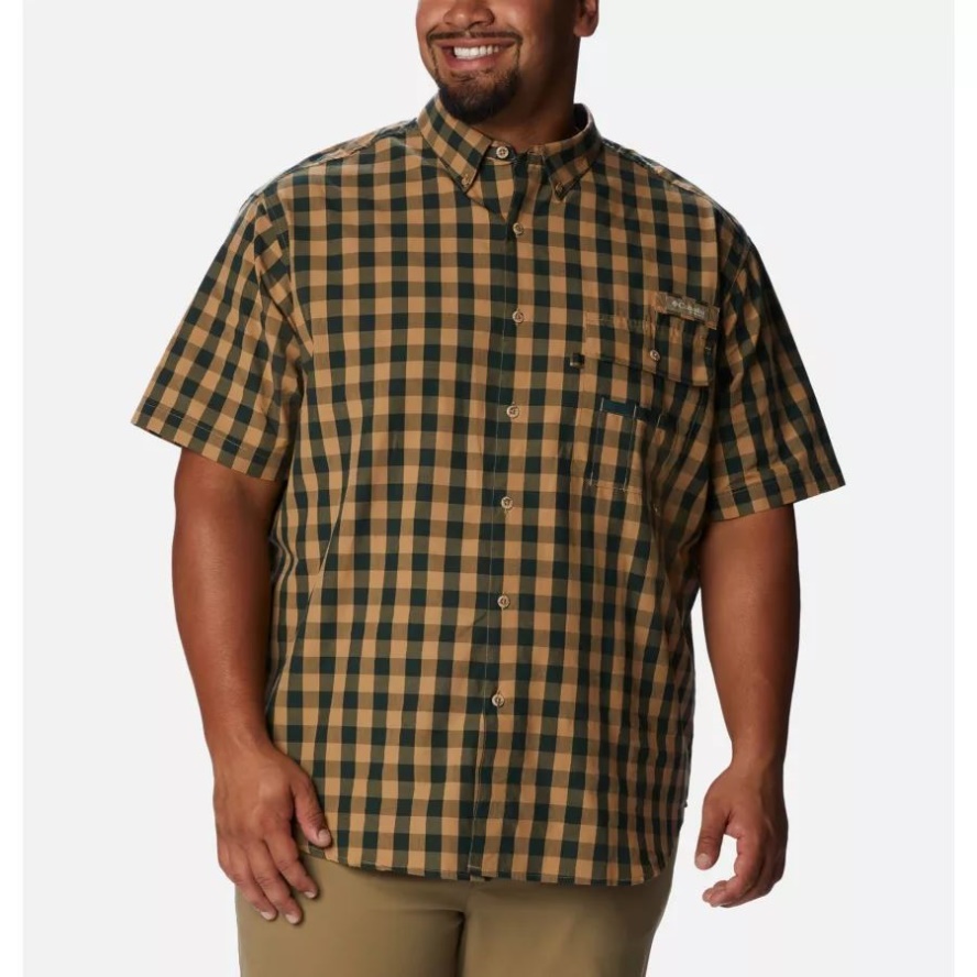 Men's PHG Super Sharptail Short Sleeve Shirt Big Dark Forest Multi Gingham Columbia Sale
