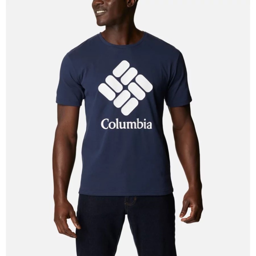 Men's Pacific Crossing Graphic T-Shirt Collegiate Navy/CSC Stacked Logo Columbia Sale