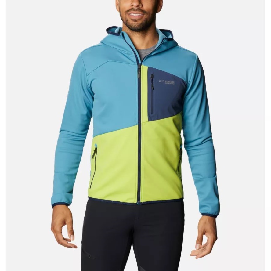 Men's Peak Pursuit Tech Hoodie Columbia Sale Canyon Blue/Bright Chartreuse/Col Navy