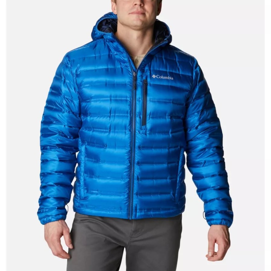 Men's Pebble Peak Down Hooded Puffer Jacket Columbia Sale Bright Indigo