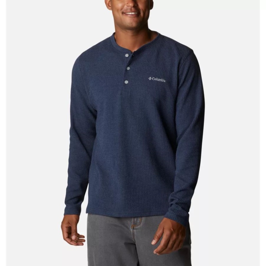 Men's Pine Peak Waffle Long Sleeve Henley Collegiate Navy Heather Columbia Sale
