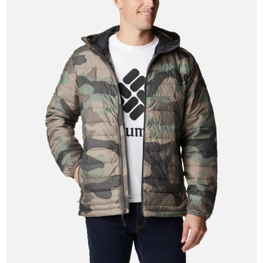 Men's Powder Lite Hooded Insulated Jacket Columbia Sale Cypress Mod Camo Print