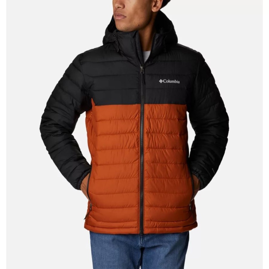Men's Powder Lite Hooded Insulated Jacket Columbia Sale Warm Copper/Black