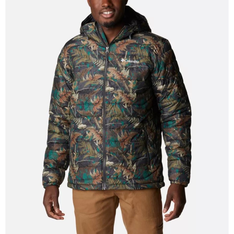 Men's Powder Lite Hooded Insulated Jacket Spruce North Woods Print Columbia Sale