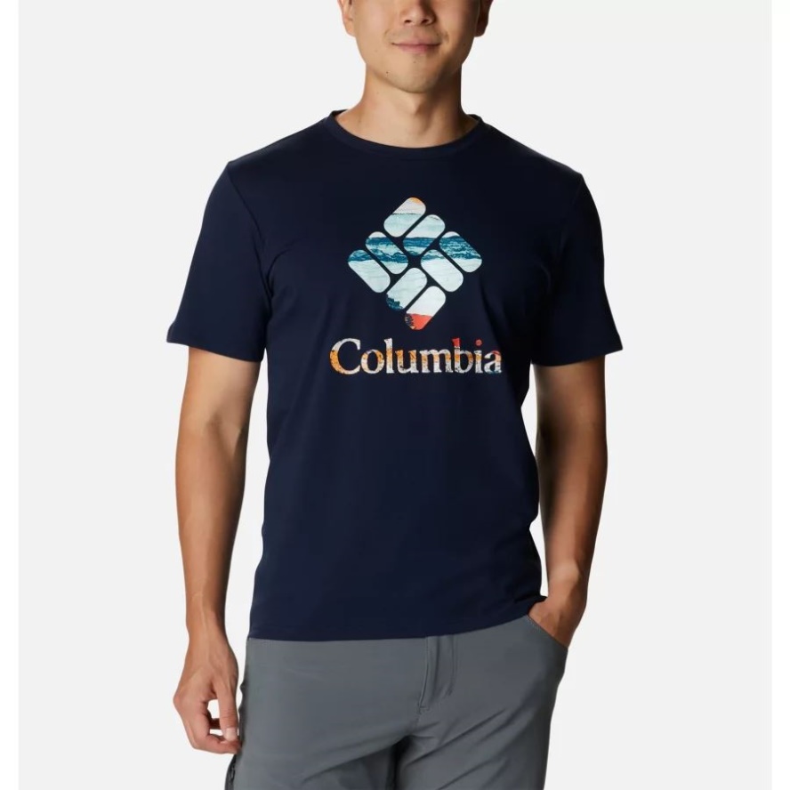 Men's Rapid Ridge Graphic T-Shirt Columbia Sale Collegiate Navy/Hyper Nature Graphic