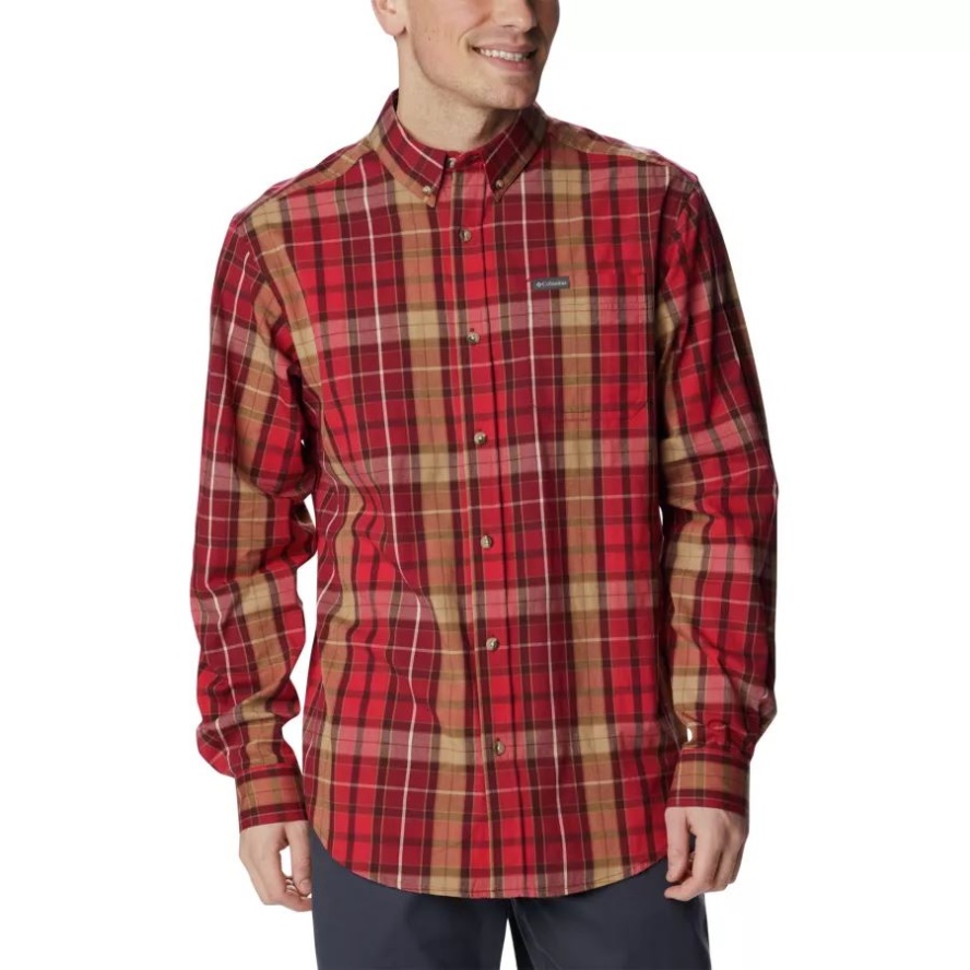 Men's Rapid Rivers II Long Sleeve Shirt Columbia Sale Mountain Red Multi Plaid