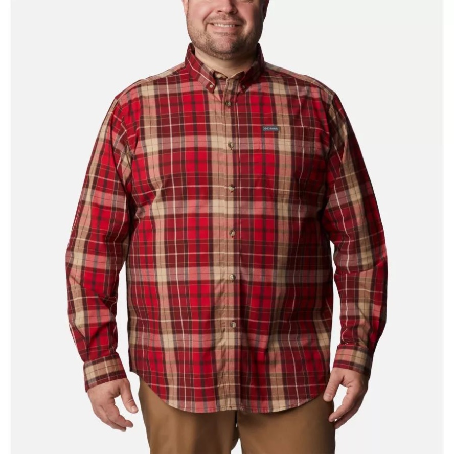 Men's Rapid Rivers II Long Sleeve Shirt Extended Size Columbia Sale Mountain Red Multi Plaid