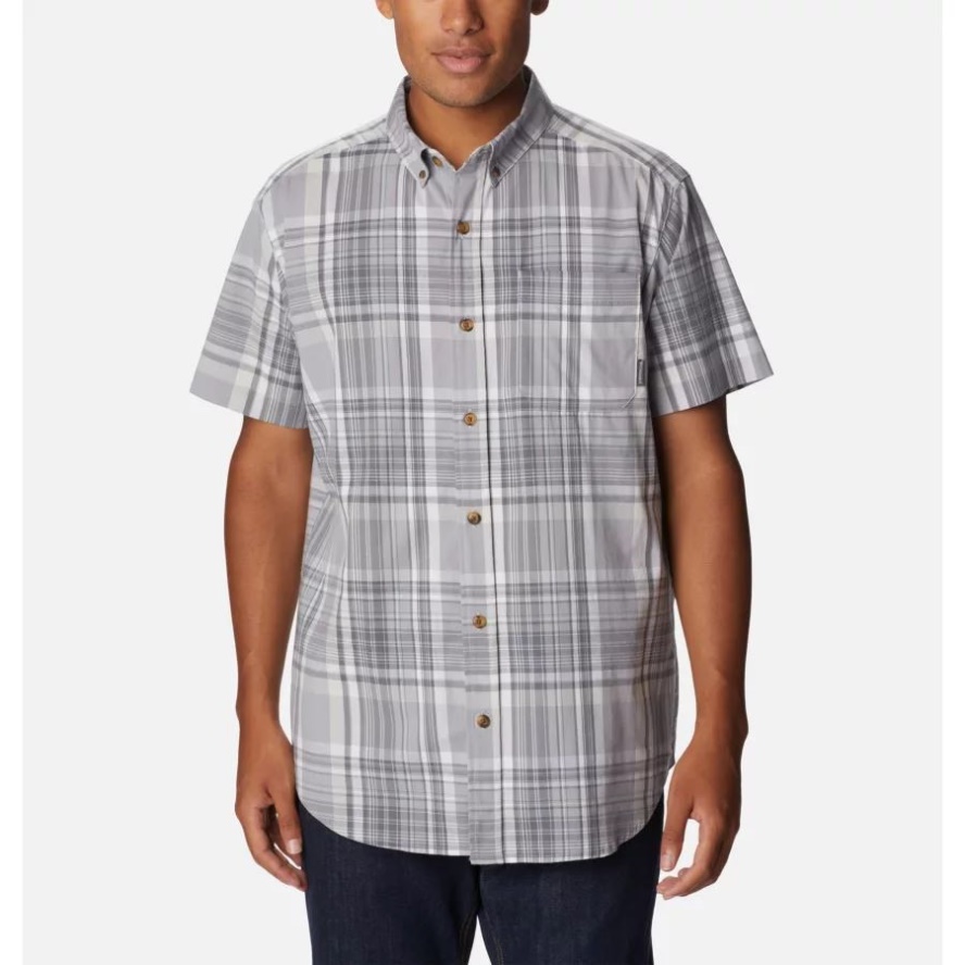 Men's Rapid Rivers II Short Sleeve Shirt Columbia Sale Columbia Sale Grey Plaid