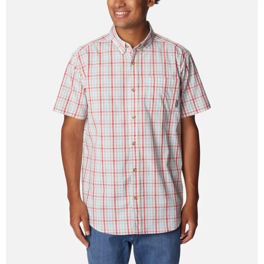 Men's Rapid Rivers II Short Sleeve Shirt Sunset Red Multi Gingham Columbia Sale