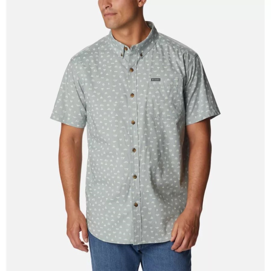 Men's Rapid Rivers Printed Short Sleeve Shirt Metal Camp Icon Columbia Sale