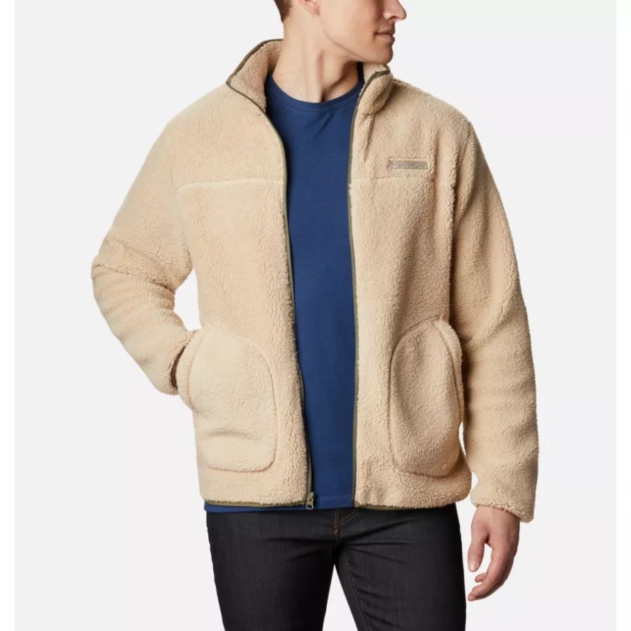 Men's Rugged Ridge II Sherpa Full Zip Fleece Jacket Columbia Sale Ancient Fossil/Stone Green