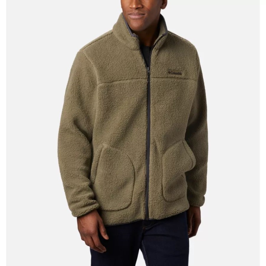 Men's Rugged Ridge II Sherpa Full Zip Fleece Jacket Stone Green/Shark Columbia Sale