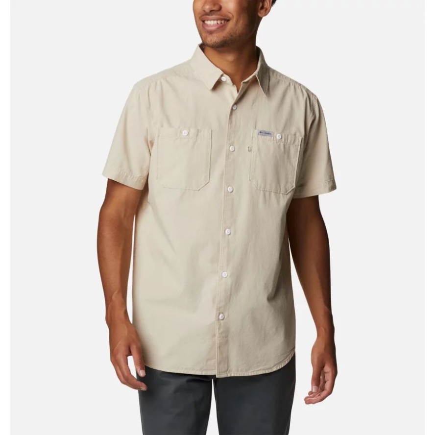Men's Scenic Ridge Casual Short Sleeve Shirt Columbia Sale Ancient Fossil Chambray