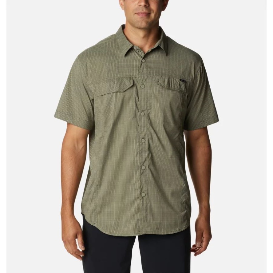 Men's Silver Ridge Lite Plaid Short Sleeve Shirt Columbia Sale Stone Green Quiet Grid